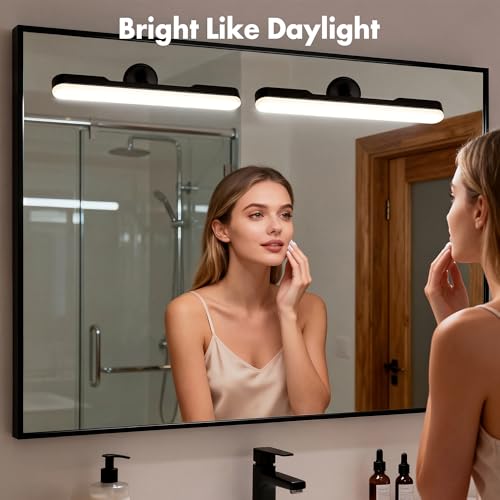 Image of cambk Set of 2 Wireless Vanity Makeup Lights for Mirror, Rechargeable LED Stick On Light Bar for Bathroom Mirror with Dimmable 3 CCT, Long Battery Life Cordless Light for Vanity Desk(Black)