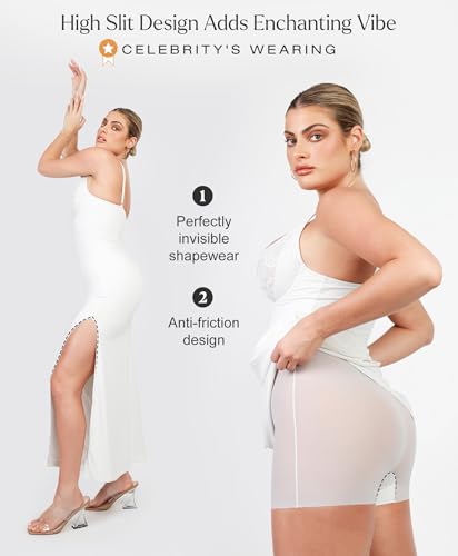 Image of Popilush Maxi Dresses for Women Deep V Neck Shapewear Lace Satin high Slit Bodycon Cocktail Dress Party Going Out