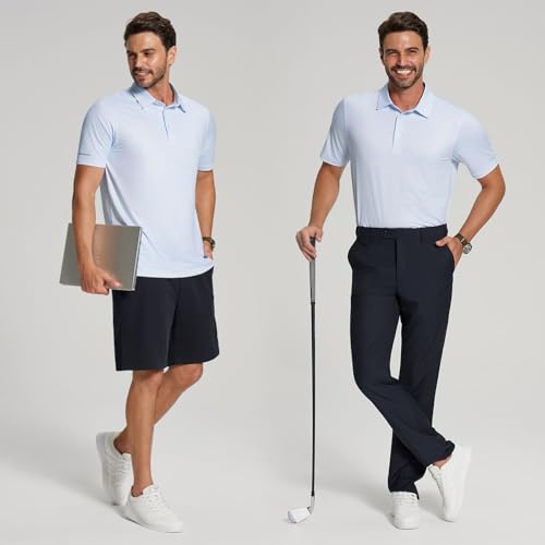 Image of Golf Shirts for Men - Dry Fit Moisture Wicking Short Sleeve Performance Sport Casual Striped Collared Mens Polo Shirt