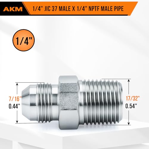 Image of Straight Hydraulic Hose Adapter Fittings, 2404-04-04 1 /4 inch Male JIC Flare (7 /16 inch-20 thread) x 1 /4 inch Male (1 /4 inch-18NPTF) SAE Connectors x 5 pack