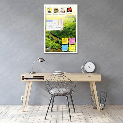 Image of ArtzFolio Tea Plantations, Munnar, Kerala | Bulletin Board Notice Pin Board | Vision Soft Board Combo with Thumb Push Pins & Sticky Notes | White Frame | 20 x 30 inch (51 x 76 cms)