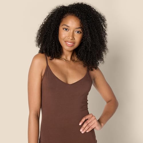 Image of Amazon Essentials Women's V Neck Slim Fit Cotton Layering Slip Dress with Adjustable Elastic Cami Straps