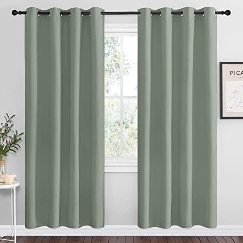 NICETOWN Greyish Green Blackout Curtains 78" Long for Office, Dining Room, Guest Room, Sound Reducing Heat and Cold Block Curtain Panels for Modern Decorative (55" Wide, 2 Pieces) Greyish Gr