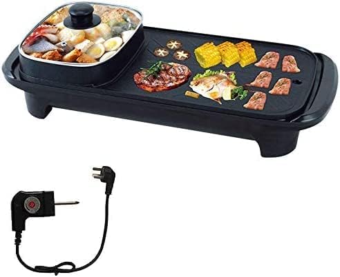 mvm enterprise 2 in 1 multifunctional nonstick electric bbq raclette hotpot with grill pan (black)