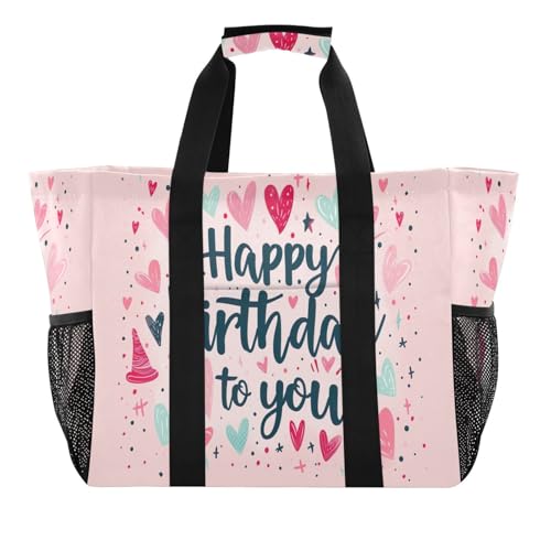 YETTASBIN Happy Birthday Large Foldable Travel Tote Bag, Lightweight Waterproof Swim Pool Bag with Handles & Pocket for Beach Outdoor, Reusable Grocery Bag for Kitchen, Shopping2