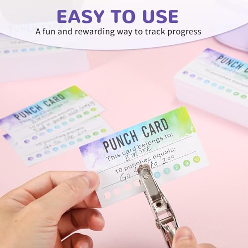 Image of ONEDONE Punch Cards 200 Pack - Reward Punch Cards for Kids Classroom Incentive Awards for Students Teachers Supplies - 3.5 inch x 2 inch Watercolor