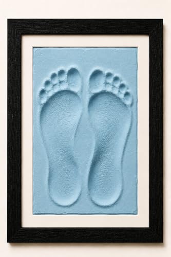 Image of Handprint & Footprint Frame Kit | DIY Clay Impression Kit for Couples, Family & Adult Handprints | Keepsake Memory Gift with XL Black Box Frame & Blue Impression Clay