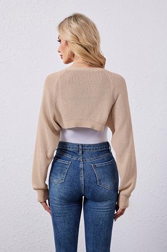 Image of Women's Bolero Shrug Sweater Cropped Cardigan Long Sleeve Open Front Casual Arm Knit Shrugs Sweaters for Dresses