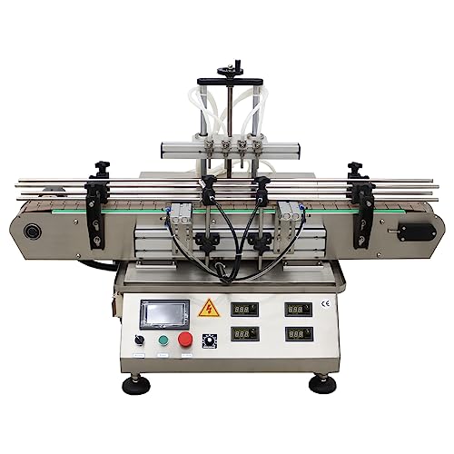 HayWHNKN Automatic Liquid Filling Machine Bottle Filler 5-1000ml 4 Head with Conveyor Belt 8mm Nozzle Stainless Steel Pneumatic Filler Machine for Beverages Cosmetics