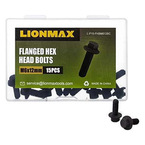 LIONMAX Flanged Hex Head Bolts, M6 x 12mm Flange Hexagon Bolts Full Threads, Black Oxide Finish, Rust-Resistance, Carbon Steel, Quantity 15 Cover
