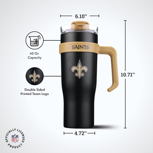 Image of The Memory Company Officially Licensed 46oz Team Color Slim Tumbler with Straw and Handle, New Orleans Saints