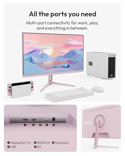 Image of Pixio PX275 Wave Pink 27 inch 100Hz 1440p IPS Panel 1ms MPRT Adaptive Sync Gaming Monitor with Pink HDMI 2.1 Cable Certified Ultra High Speed 10FT 8K 60Hz 4K 120Hz Nylon Braided