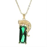Collar de Esmeralda Rectangular para Mujer, Piedra Preciosa geométrica, joyería 925, Colgante de Leopardo Dorado Verde, Regalo