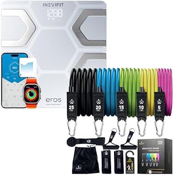 INEVIFIT Smart Fitness Bundle, Body Fat Scale & 150 LBS Resistance Band Set for Strength & Weight Management