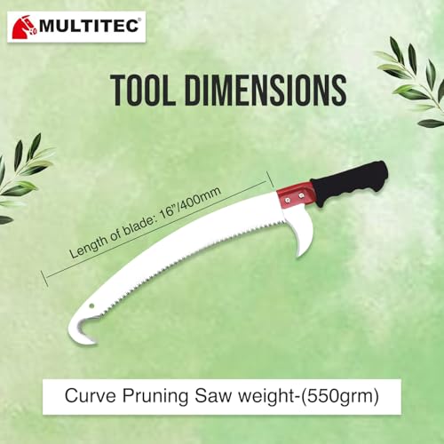 Image of MULTITEC 16-Inch Curved Pruning Saw - HPS 23 | Tree Trimming Tool with Extendable Handle Compatibility | SK5 Steel Blade | Aggressive Teeth | Outdoor Gardening & Landscaping Hand Saw