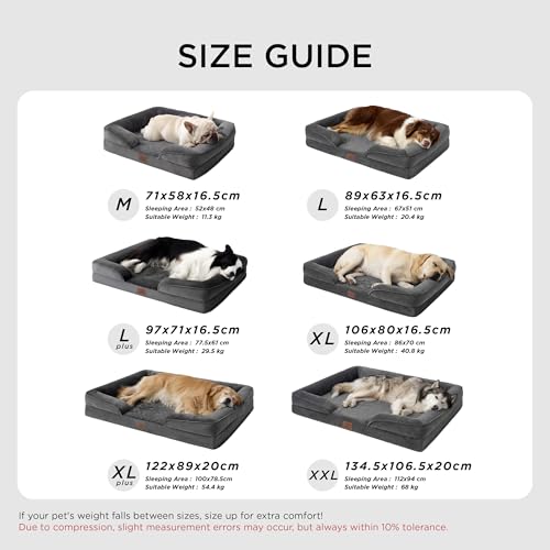 BEDSURE orthopädisches Hundebett Ergonomisches Hundesofa - 106x80 cm Hundecouch mit eierförmiger Kistenschaum für große Hunde, waschbar rutschfest Hundebetten, dunkelgrau