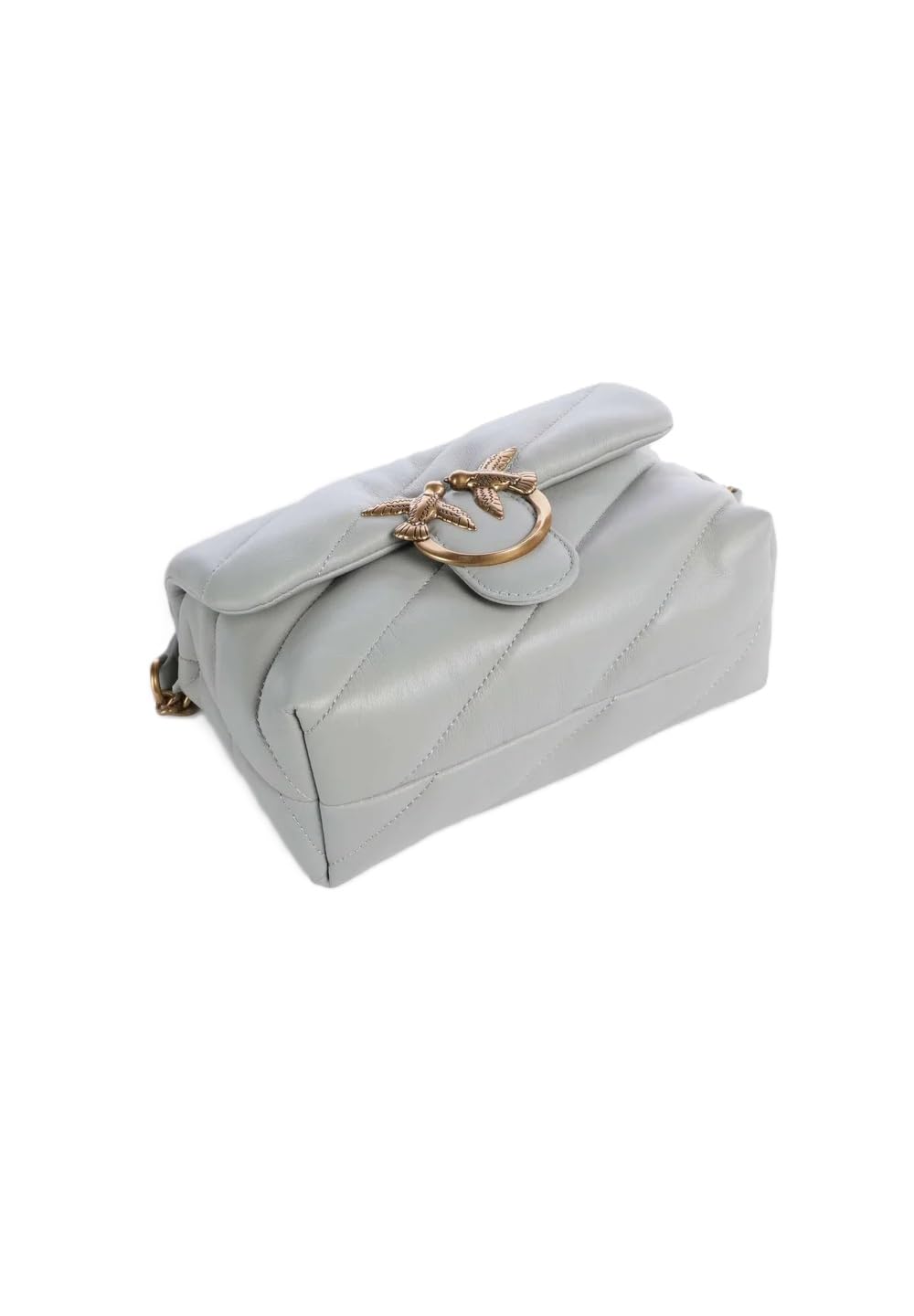 Pinko Love Mini Puff Trapuntata, Borsa a Tracolla in Pelle Grigio Perla, 22 x 15.5 x 10 cm, con Catena Regolabile, Stile Casual Elegante