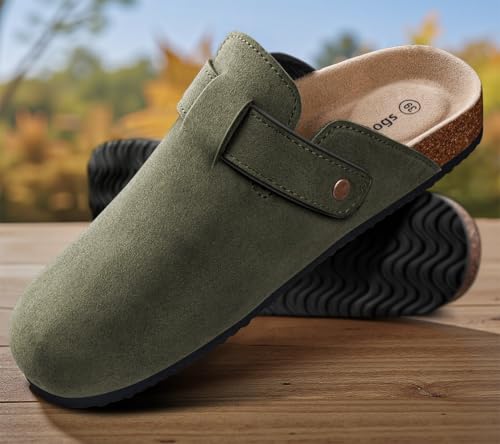 Image of KEMISANT Men Clogs-Comfortable Suede Mules Slippers Sandals Nurse Potato Shoes Unisex-Cushioned Cork-Footbed