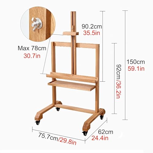 Soporte de TV de madera ajustable con ruedas y estante miniatura 3