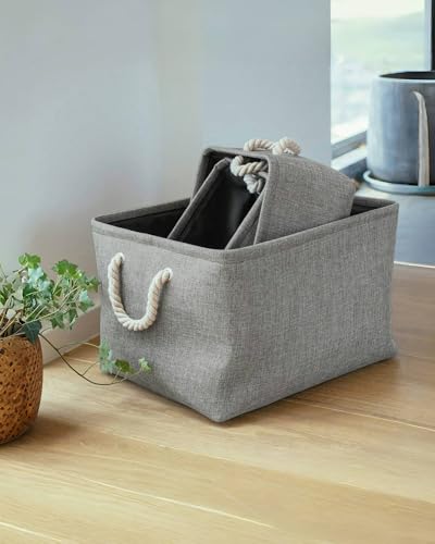 Mangata Zusammenklappbare, verdickte Aufbewahrungsbox aus Leinen mit Seilgriffen (Grau, Jumbo)