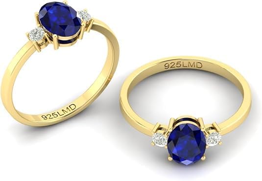 LMDPRAJAPATIS 8x6 MM Vintage Natural Blue Sapphire, Birthstone Statement Gold Plated Ring For Women's (Blue Sapphire,)