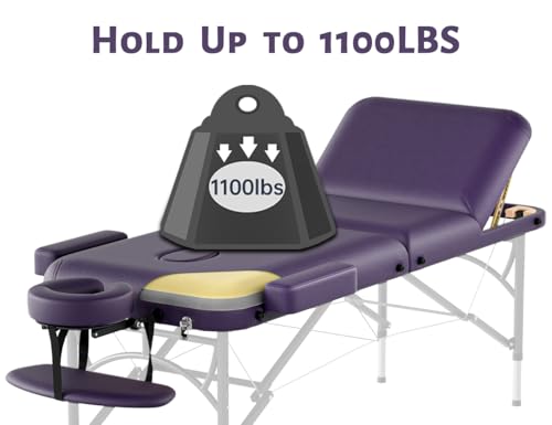 Image of 3 Fold Professional Massage Table Portable Hold Up to 1100LBS Violet