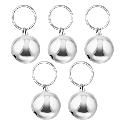 POPETPOP Pendant Bells Christmas Bells, 5PCS 18mm, Pet Accessories Cat Dog Bells Birds Wildlife Decoration - Silver