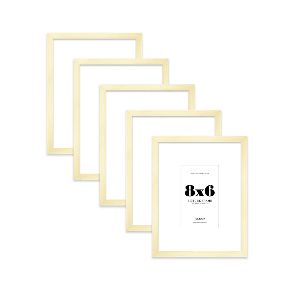 Gold Picture Frame 8x6 With 5x3 Mount for Photos - Wall & Table Display, Landscape or Portrait, 5 Pack