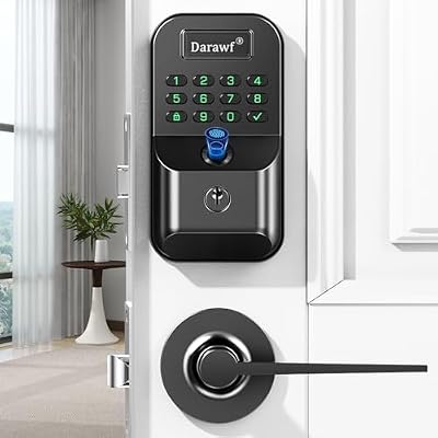 Fingerprint Door Lock with 2 Lever Handles - Keyless Entry Smart Deadbolt,Electronic Keypad Lock with Auto Lock,Bluetooth,APP Control,Digital Code,Password,Key,Front Door Handle Set,Easy Installation