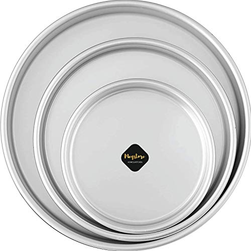 Meqstore Bakeware Aluminium Set of 3 Round Cake Baking Moulds | Cake Tin | Cake Pan for 500-2000 Grams Non Stick (Combo 6,7,8 Inch) for Oven