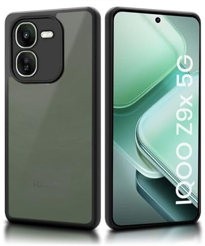 Image of WOW IMAGINE Translucent Hybrid Back Case Cover for iQOO Z9x 5G Smoked Matte Back | Shock Proof 360 Degree Protection | Protective Hard Case - Matte Black