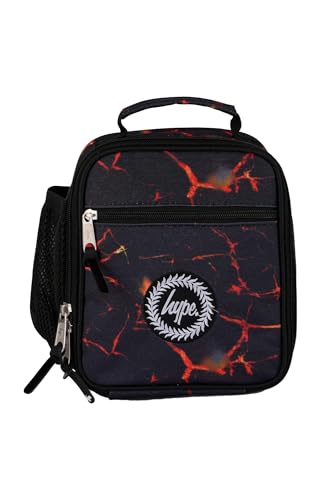 hype Boys Lunch Box Black Lava Style School Bag for Kids Stylish Lunch Bag with Bottle Holder 3 Storage Compartments Inside Thermal Lining & Grab Handle