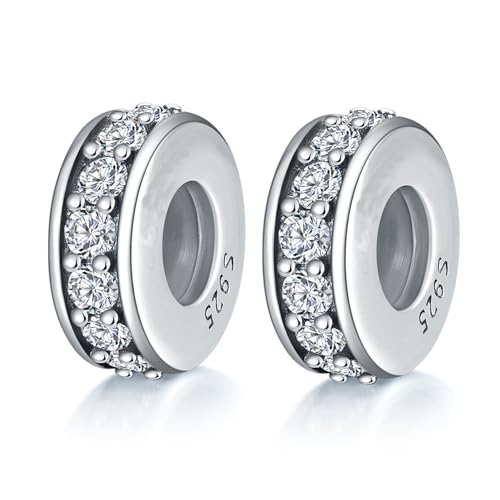 GW S925 Sterling Silber mit Zirkonia Silber Spacer Stopper Bead Charm 2Pcs Funkelnde