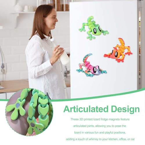 Imán decorativo de lagarto articulado 3D para refrigerador miniatura 2