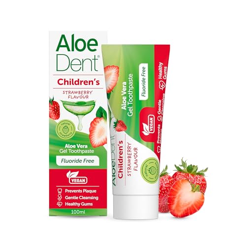 Aloe Dent Childrens Aloe Vera Toothpaste Fluoride Free Natural Action Vegan Cruelty Free  SLS Free Strawberry Flavour Healthy Gums 50 ml