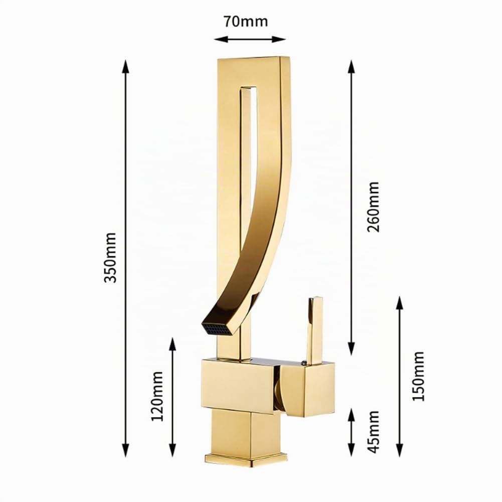 Rubinetto Lavabo Rubinetto Bagno Alto, Stile Moderno Ottone Monocomando Miscelatore Bagno Girevole A 360°, Miscelatore Lavabo, Oro