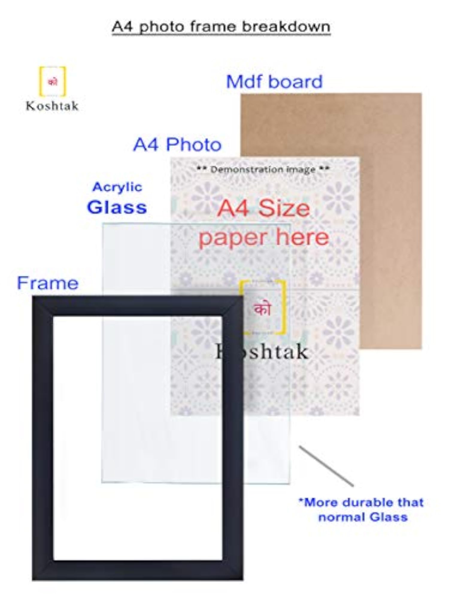 A4 Size Black Photo Frame, Wall Hanging Decor