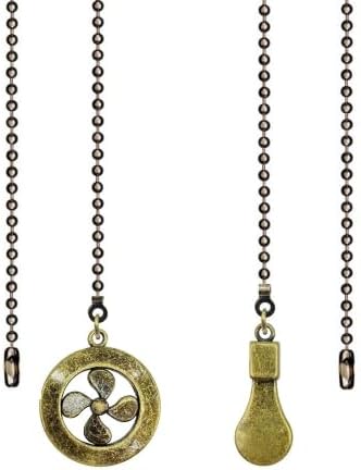 Ceiling Fan Pull Chain Set, 2 Pcs Bulb and Fan Pattern Pull Chain Extension Fan Pull Chain Pendant 12 Inch Ceiling Fan Chain Extender(Bronze)
