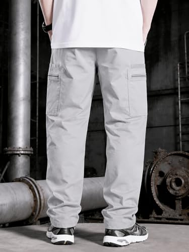 Image of Men's Pure Cotton Cargo Pants | Regular Fit Multi-Pocket Utility Trousers for Men | Solid Cargo Bottom Wear with Zip Pockets | Comfortable Casual Outdoor Wear