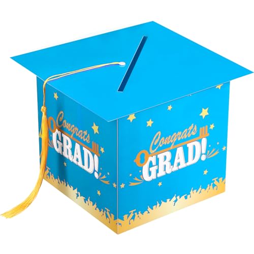 Image of Outus 2026 Grad Card Box with Tassel Congrats Graduation Cap Card Holder for Graduation Gift Box Party Supplies(Light Blue,Stylish)