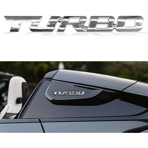 Msyuusr 2PCS Turbo Car Emblem, Premium Metal Turbo Badge, 3D Turbo Metal Fender Logo Badge Sticker, Car Accessories Car Emblem Decal for All Cars, Truck, SUV（Silver） Cover