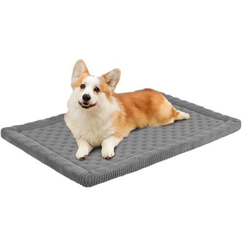 Petrendy Dog Crate Pad, Soft Foam Dog Bed Mat for Small Medium Dogs, Anti Slip Floor Pet Mat Sleeping Bed, Machine Washable Pad for Crates, Kennel (30"x19", Grey)