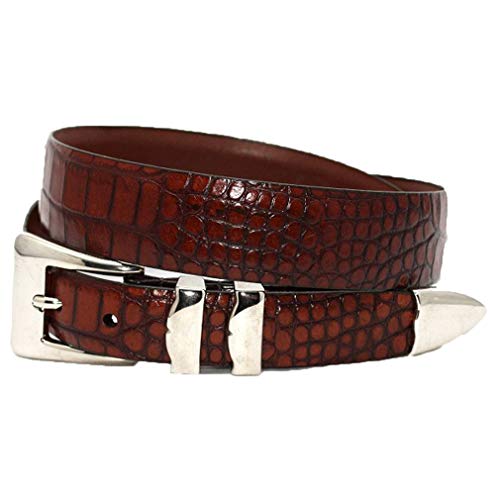 Torino Leather X-Long Alligator Embossed Calfskin Dress Belt with 4PC Buckle Set - Cognac