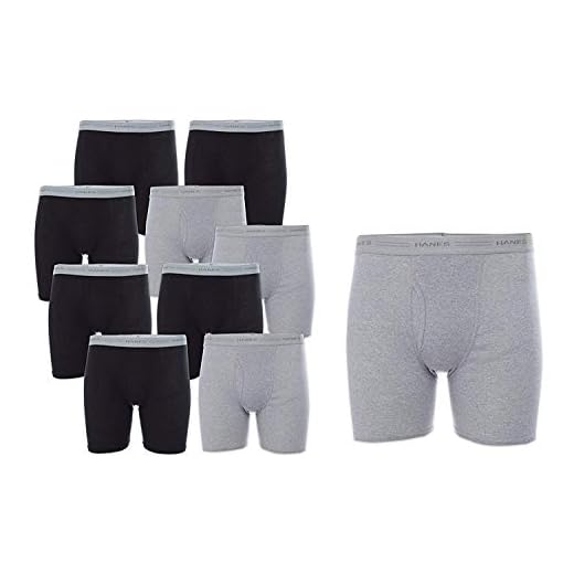 Cuecas boxer masculinas Hanes com cós flexível e confortável, Black/Grey-10 Pack, Medium
