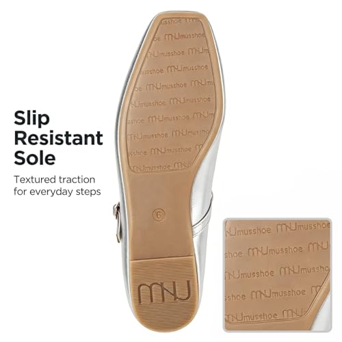 Image of MUSSHOE Square Toe Mary Jane Flats for Women: Comfortable Non-Slip Dressy Business Casual Shoes with Adjustable Strap for Office Work