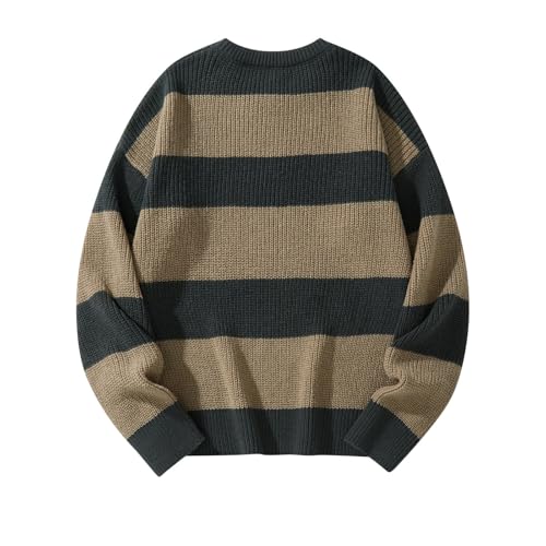 Men's Loose Bottoming Sweater Casual Versatile Striped Pullover Round Neck Sweater3