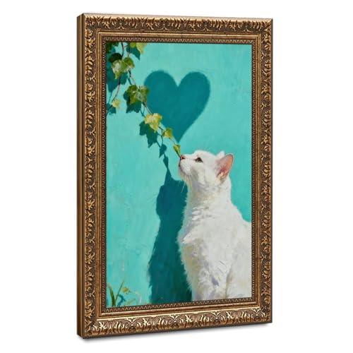 Peinture à l'huile chat lierre sur toile de lin en cœur pour chambre