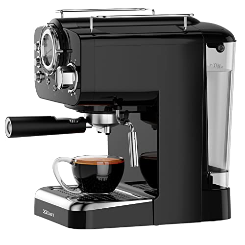 Foto von Zilan Espressomaschine mit Milchaufschäumer | Siebträgermaschine | Cappuccinomaschine | Siebträger Kaffeemaschine | 1,25 L Wassertank | 15 bar | Retro Design
