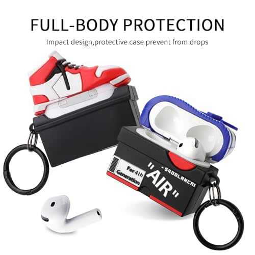 Image of [2Pack] Gedicht for Apple Airpods 4th Generation Case Cover(2024), Cute Cartoon Shoe Box Soft Silicone Protective Cases for Airpods 4th Generation Case with Keychain for Women Men，Red+Dark Blue