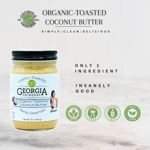 Image of Georgia Grinders Organic - Toasted Coconut Butter 12oz - Creamy Gourmet Spread from Pure Coconut, USDA Organic, No Sugar Added, Gluten-Free, Non-GMO, Keto & Paleo Friendly, Vegan, Dairy-Free